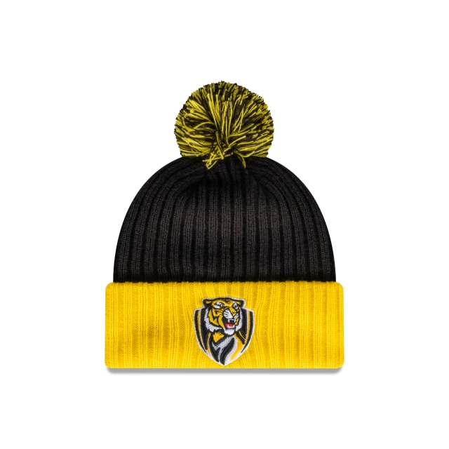 AFL Richmond Tigers Official Team Colours With Pom (YUH6266) - Black New Era Beanies